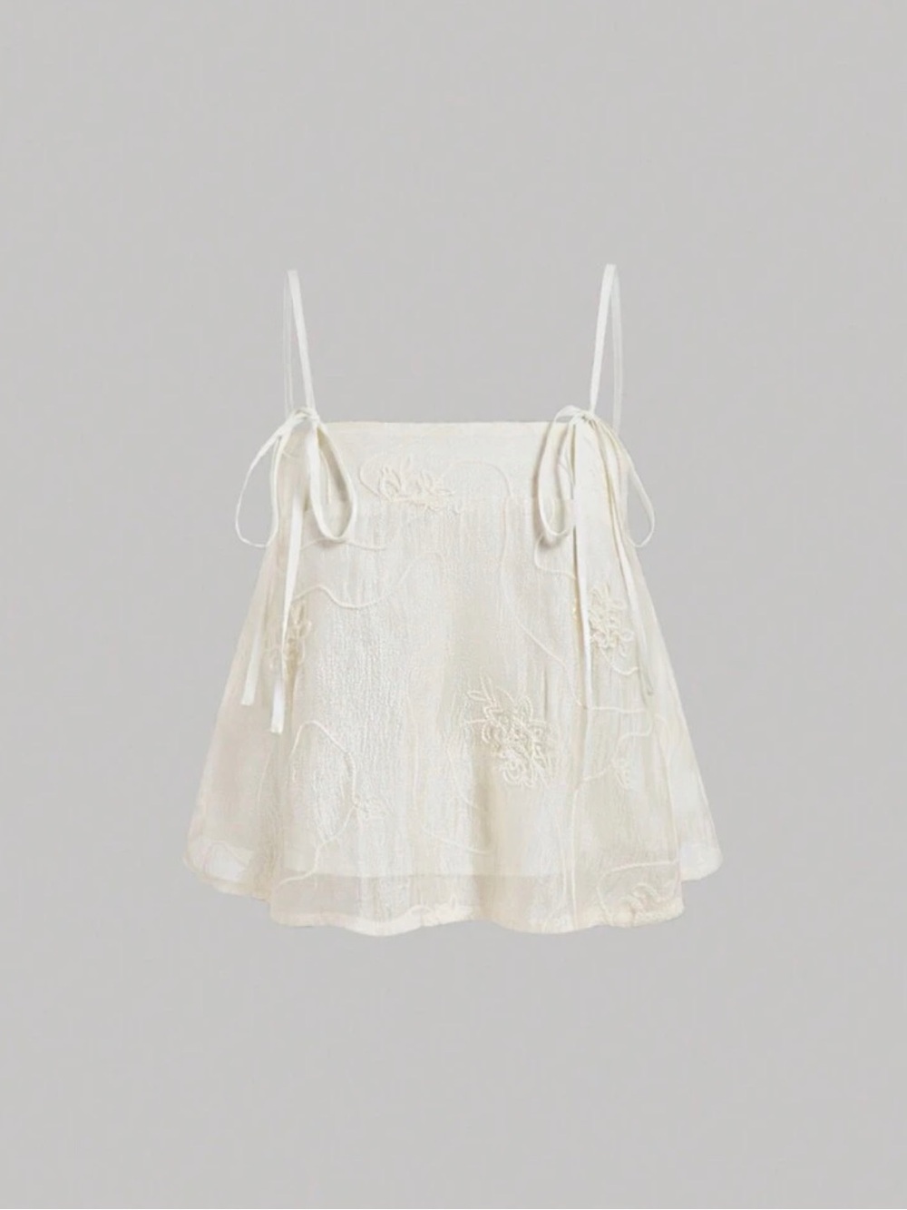 Women's Cream Tie-Strap Floral Camisole Top